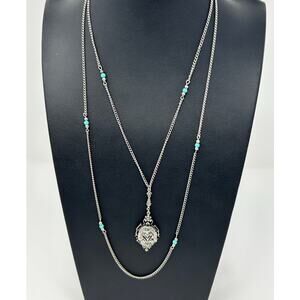 Vintage ART Double Strand Necklace with Locket Pendant